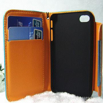 Flip Wallet PU Leather Case/Cover for iPhone 4 and 4S with Credit Card Slots
